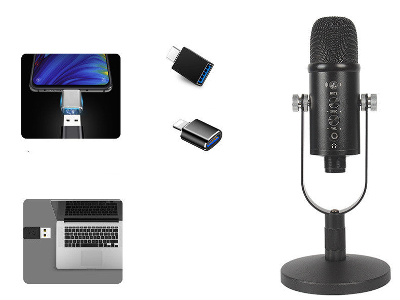 HKM-151635 Condenser Microphone for Live Streaming and Recording with USB Connection and Accessories