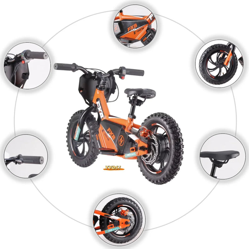HKM-151699 Kids' 16-Inch Electric Balance Bike with Steel Fork and Disc Brake, 2-Speed, 350W Motor, for Ages 5+