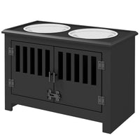 HKM-1518269 Dog Food Storage Cabinet with Stainless Steel Bowls and Elevated Feeding Station, Black Finish