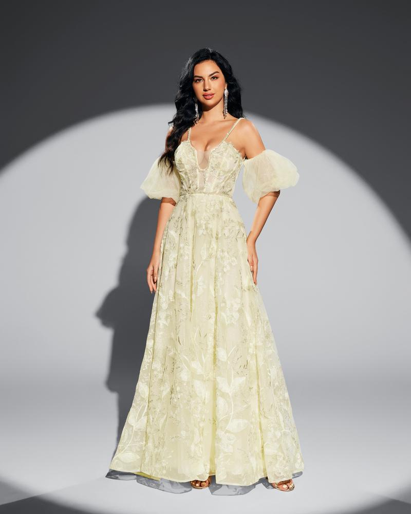 HKM-151827 Elegant Yellow Evening Dress for Special Occasions