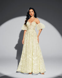 HKM-151827 Elegant Yellow Evening Dress for Special Occasions