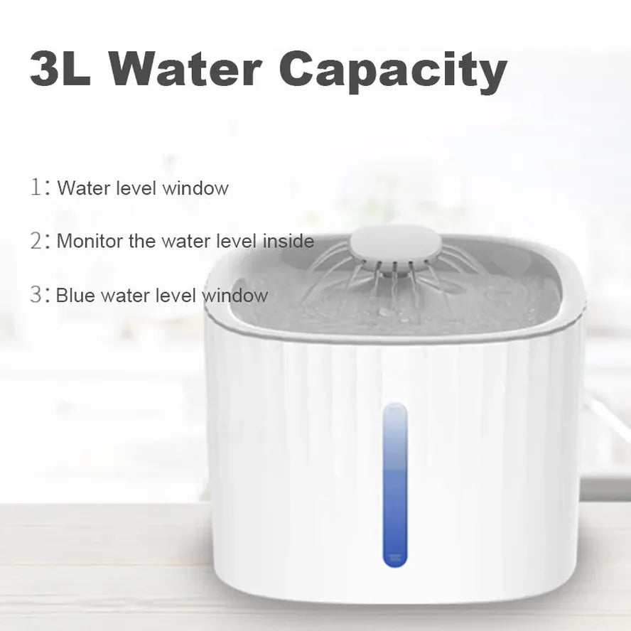 HKM-151891 3L Cat and Dog Water Fountain with Low Water Shut Off and Triple Filtration System