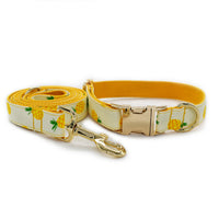 HKM-1520061 Yellow Pineapple Dog Collar - Stylish and Durable Nylon with Bow Design, Sizes S-XL