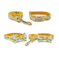 HKM-1520061 Yellow Pineapple Dog Collar - Stylish and Durable Nylon with Bow Design, Sizes S-XL