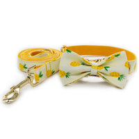 HKM-1520061 Yellow Pineapple Dog Collar - Stylish and Durable Nylon with Bow Design, Sizes S-XL