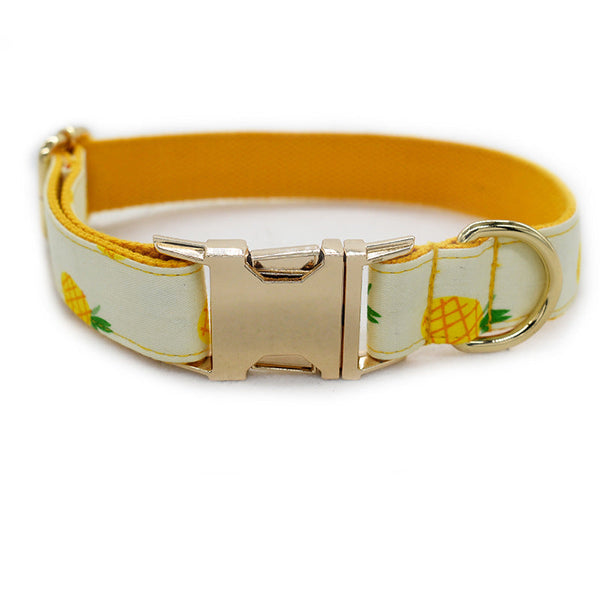 HKM-1520061 Yellow Pineapple Dog Collar - Stylish and Durable Nylon with Bow Design, Sizes S-XL