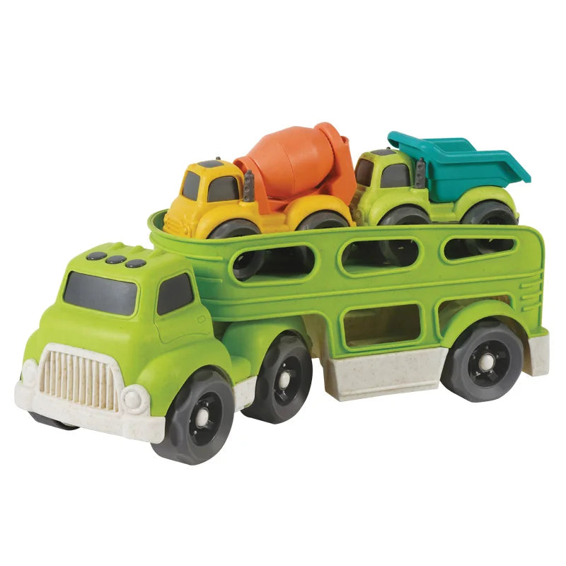 HKM-152083 Eco-Friendly Wheat-Straw Plastic Truck Carrier Toy with Two Small Cars for Kids Ages 2-7