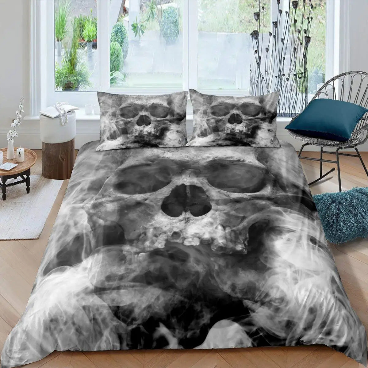 HKM-152083 Gothic Skull Print Down Quilt Cover Set for Bedding in Multiple Sizes