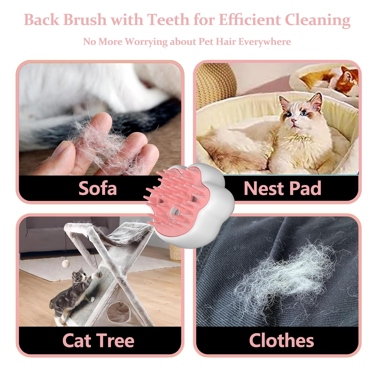 HKM-1521341 4-in-1 Steam Cat Brush for Grooming, Hair Removal, and Pet Massage