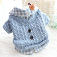 HKM-1521853 Fleece-Lined Wool Plaid Dog Sweater – Warm Cotton Fake Two Pieces in Blue & Pink