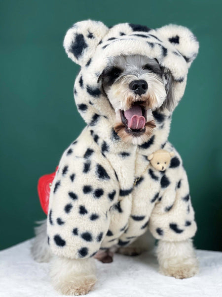 HKM-1522237 Warm Spotted Plush Coat for Dogs - Thick Coral Fleece, Autumn & Winter Friendly