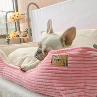 HKM-1523901 Cozy Removable Washable Plush Dog Bed with Corduroy Backrest - Medium & Large Sizes Available