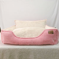 HKM-1523901 Cozy Removable Washable Plush Dog Bed with Corduroy Backrest - Medium & Large Sizes Available