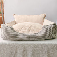 HKM-1523901 Cozy Removable Washable Plush Dog Bed with Corduroy Backrest - Medium & Large Sizes Available