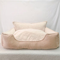 HKM-1523901 Cozy Removable Washable Plush Dog Bed with Corduroy Backrest - Medium & Large Sizes Available