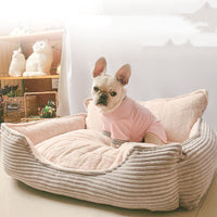 HKM-1523901 Cozy Removable Washable Plush Dog Bed with Corduroy Backrest - Medium & Large Sizes Available