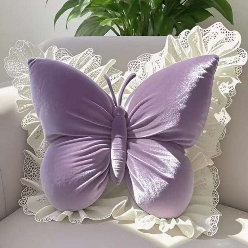 HKM-152403 Lace Butterfly Plush Waist Support Pillow in Pink, White, and Purple