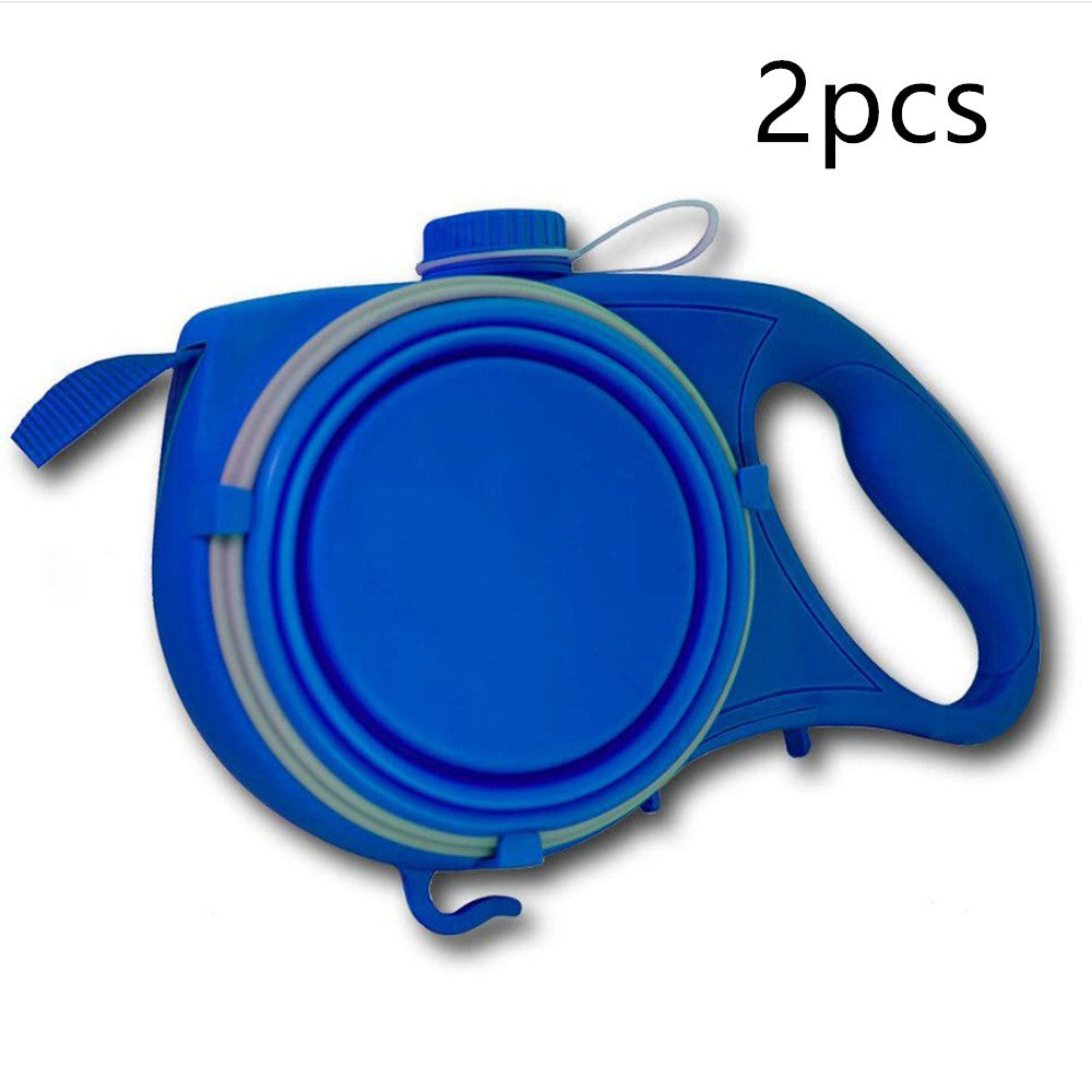 HKM-1525309 Retractable Multifunctional Pet Leash with Ergonomic Handle and Silicone Folding Bowl