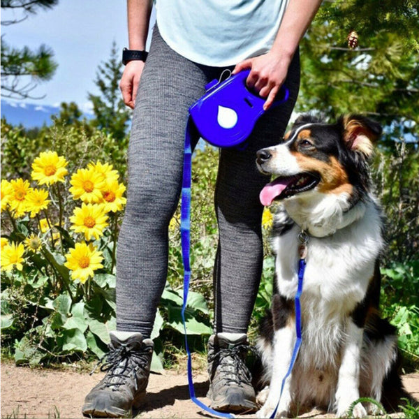 HKM-1525309 Retractable Multifunctional Pet Leash with Ergonomic Handle and Silicone Folding Bowl