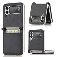 HKM-152531 Samsung Z Flip 3 5G Leather Card Holder Case with Up and Down Folding Screen Design
