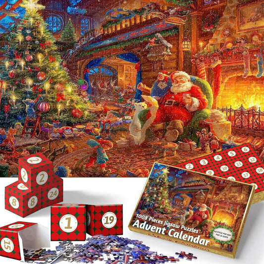 HKM-152723 24-Day Christmas Countdown Santa Claus Scene Puzzle, 31x21x5cm, Paper Material