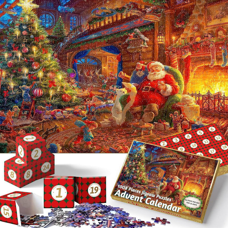 HKM-152723 24-Day Christmas Countdown Santa Claus Scene Puzzle, 31x21x5cm, Paper Material
