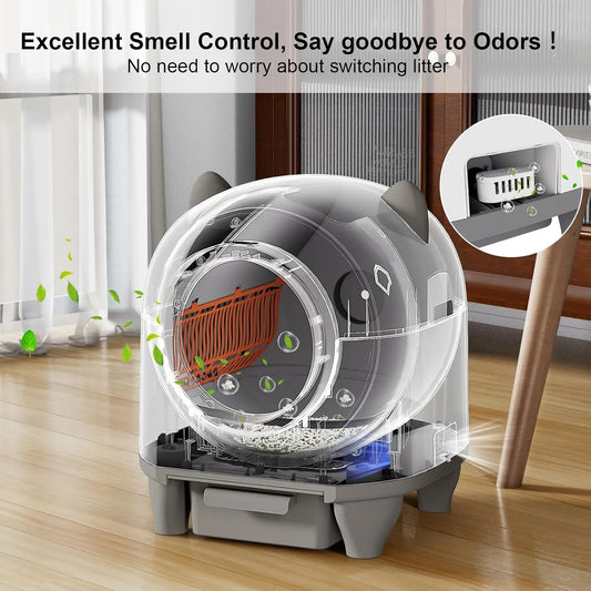 HKM-152723 Intelligent Self-Cleaning Cat Litter Box with Anti-Pinch Safety and App Connectivity, 80L Capacity