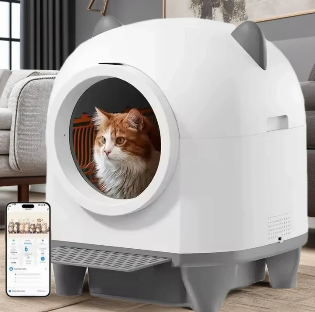 HKM-152723 Intelligent Self-Cleaning Cat Litter Box with Anti-Pinch Safety and App Connectivity, 80L Capacity