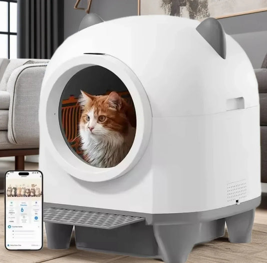 HKM-152723 Intelligent Self-Cleaning Cat Litter Box with Anti-Pinch Safety and App Connectivity, 80L Capacity