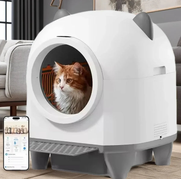 HKM-152723 Intelligent Self-Cleaning Cat Litter Box with Anti-Pinch Safety and App Connectivity, 80L Capacity
