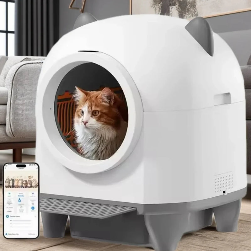 HKM-152723 Intelligent Self-Cleaning Cat Litter Box with Anti-Pinch Safety and App Connectivity, 80L Capacity
