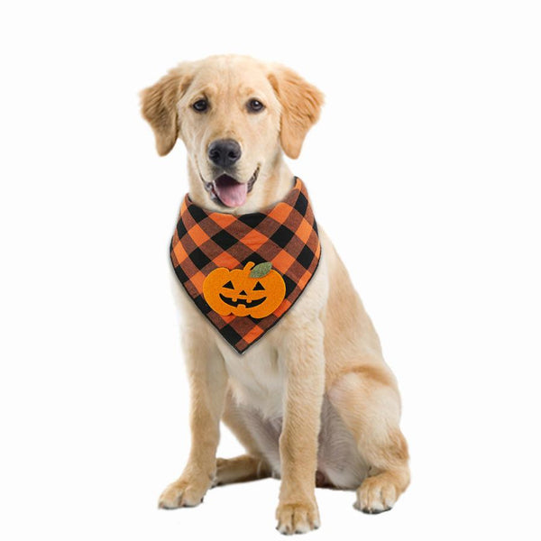 HKM-152787 Halloween Dog Bandana with Pumpkin and Skeleton Design for Pets, Fits Necks Up to 22 Inches