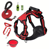 HKM-1529405 Multi-Functional Tactical Dog Harness Set with Adjustable Strap, Car Seat Belt, Dog Bowl, and Eco-Friendly Trash Bags