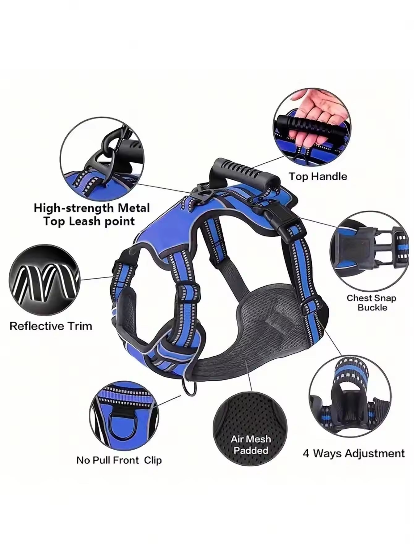 HKM-1529405 Multi-Functional Tactical Dog Harness Set with Adjustable Strap, Car Seat Belt, Dog Bowl, and Eco-Friendly Trash Bags