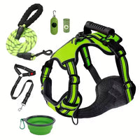HKM-1529405 Multi-Functional Tactical Dog Harness Set with Adjustable Strap, Car Seat Belt, Dog Bowl, and Eco-Friendly Trash Bags