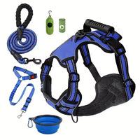 HKM-1529405 Multi-Functional Tactical Dog Harness Set with Adjustable Strap, Car Seat Belt, Dog Bowl, and Eco-Friendly Trash Bags