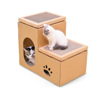 HKM-1529789 Cat House with Double Ladder, Cat Claw Grinding Disc, and Catnip Toy - Easy to Assemble, Ventilated Design