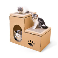 HKM-1529789 Cat House with Double Ladder, Cat Claw Grinding Disc, and Catnip Toy - Easy to Assemble, Ventilated Design
