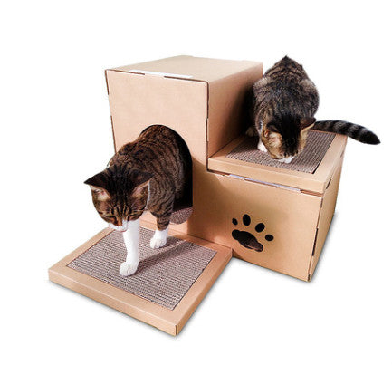 HKM-1529789 Cat House with Double Ladder, Cat Claw Grinding Disc, and Catnip Toy - Easy to Assemble, Ventilated Design