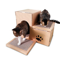 HKM-1529789 Cat House with Double Ladder, Cat Claw Grinding Disc, and Catnip Toy - Easy to Assemble, Ventilated Design
