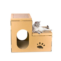HKM-1529789 Cat House with Double Ladder, Cat Claw Grinding Disc, and Catnip Toy - Easy to Assemble, Ventilated Design