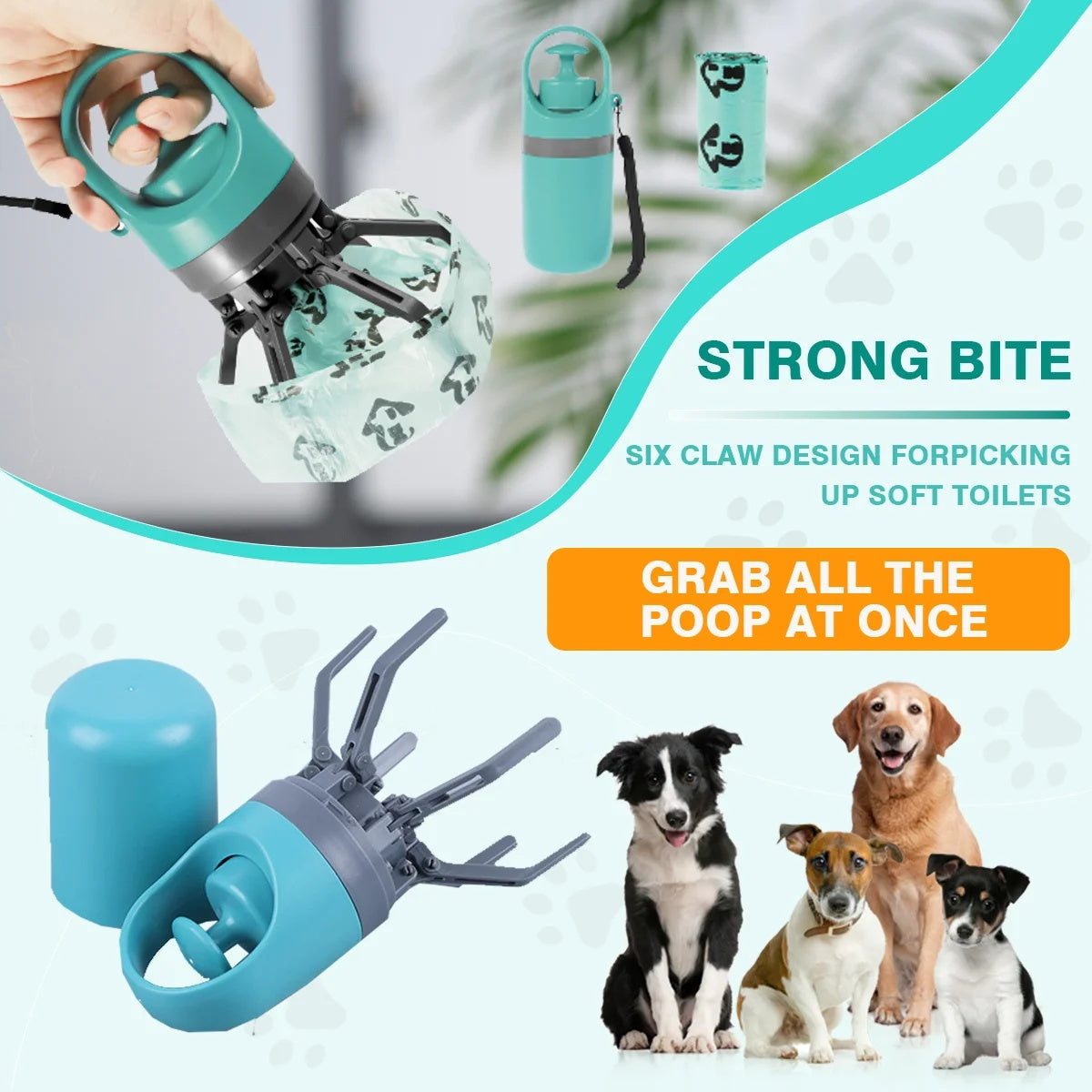HKM-1531069 Portable Dog Pooper Scooper with Garbage Bag Dispenser for Easy Waste Cleanup