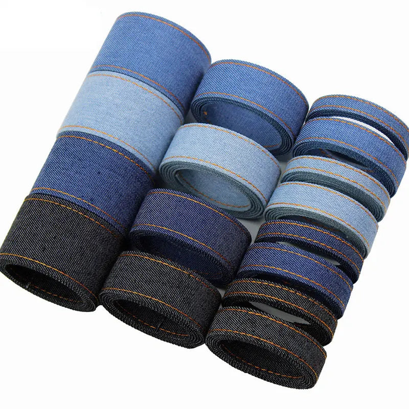 HKM-153107 Denim Ribbon for Hair Accessories and Bowknot Crafting - 1m Length, Multiple Width Options