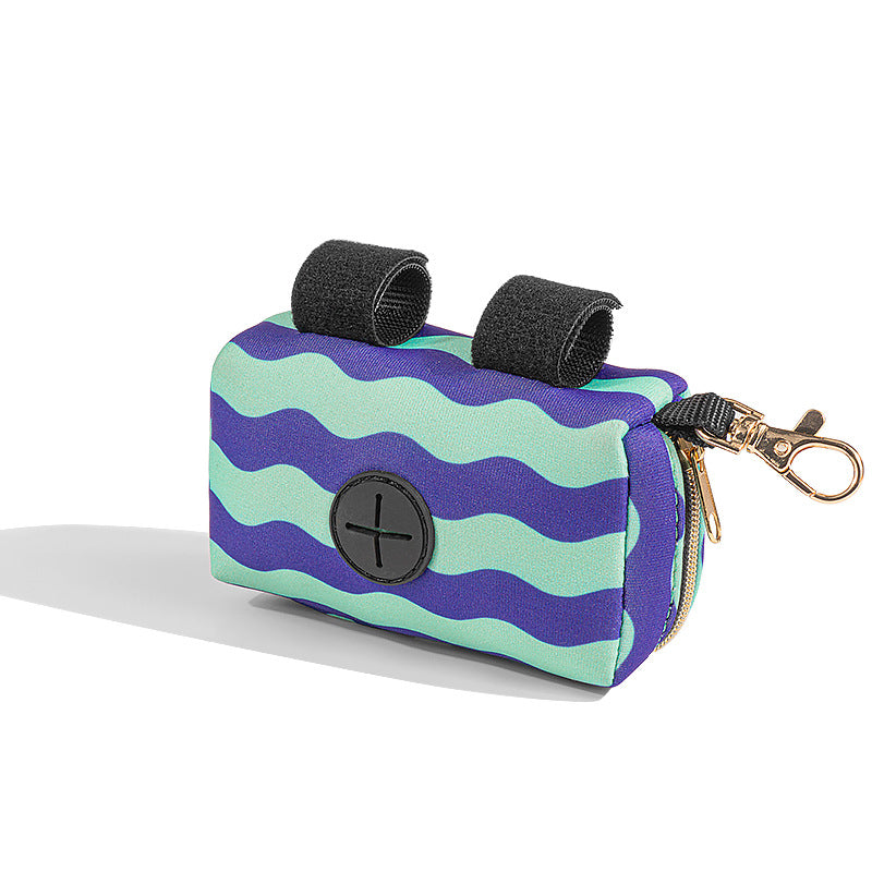 HKM-1531837 Pet Waste Bag Storage Organizer - Neoprene in Red, Green, Purple, Wave Design - 12x6.5x7 cm