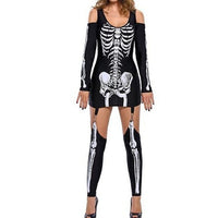 HKM-153235 Skeleton Print Off-the-Shoulder Black Halloween Costume for Women