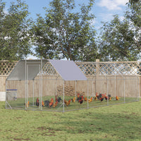 HKM-1533245 Large Metal Chicken Coop with Waterproof Cover, Walk-In Hen House and Run, 1" Tube Diameter - 9.2' x 24.9' x 6.4'