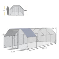 HKM-1533245 Large Metal Chicken Coop with Waterproof Cover, Walk-In Hen House and Run, 1" Tube Diameter - 9.2' x 24.9' x 6.4'