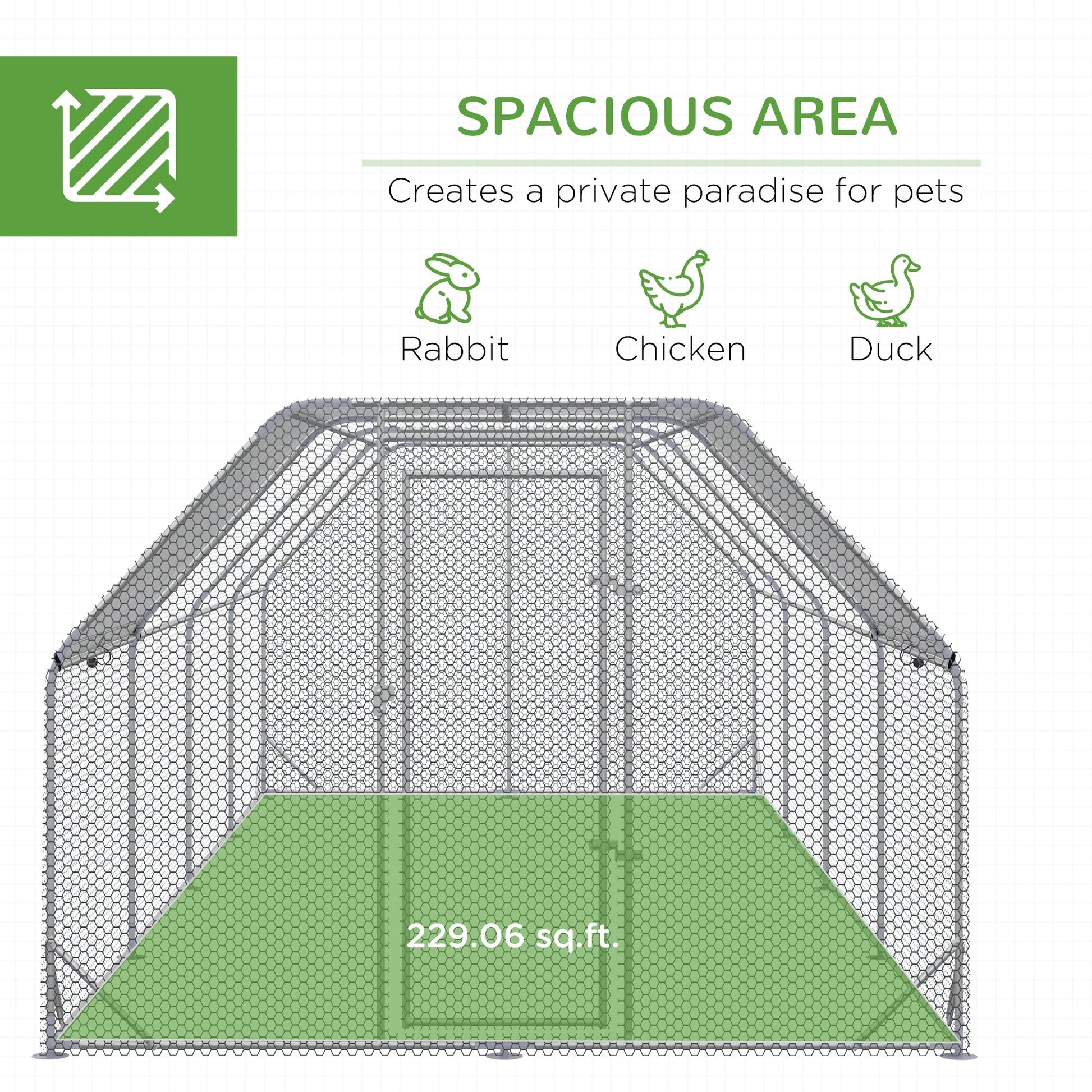 HKM-1533245 Large Metal Chicken Coop with Waterproof Cover, Walk-In Hen House and Run, 1" Tube Diameter - 9.2' x 24.9' x 6.4'