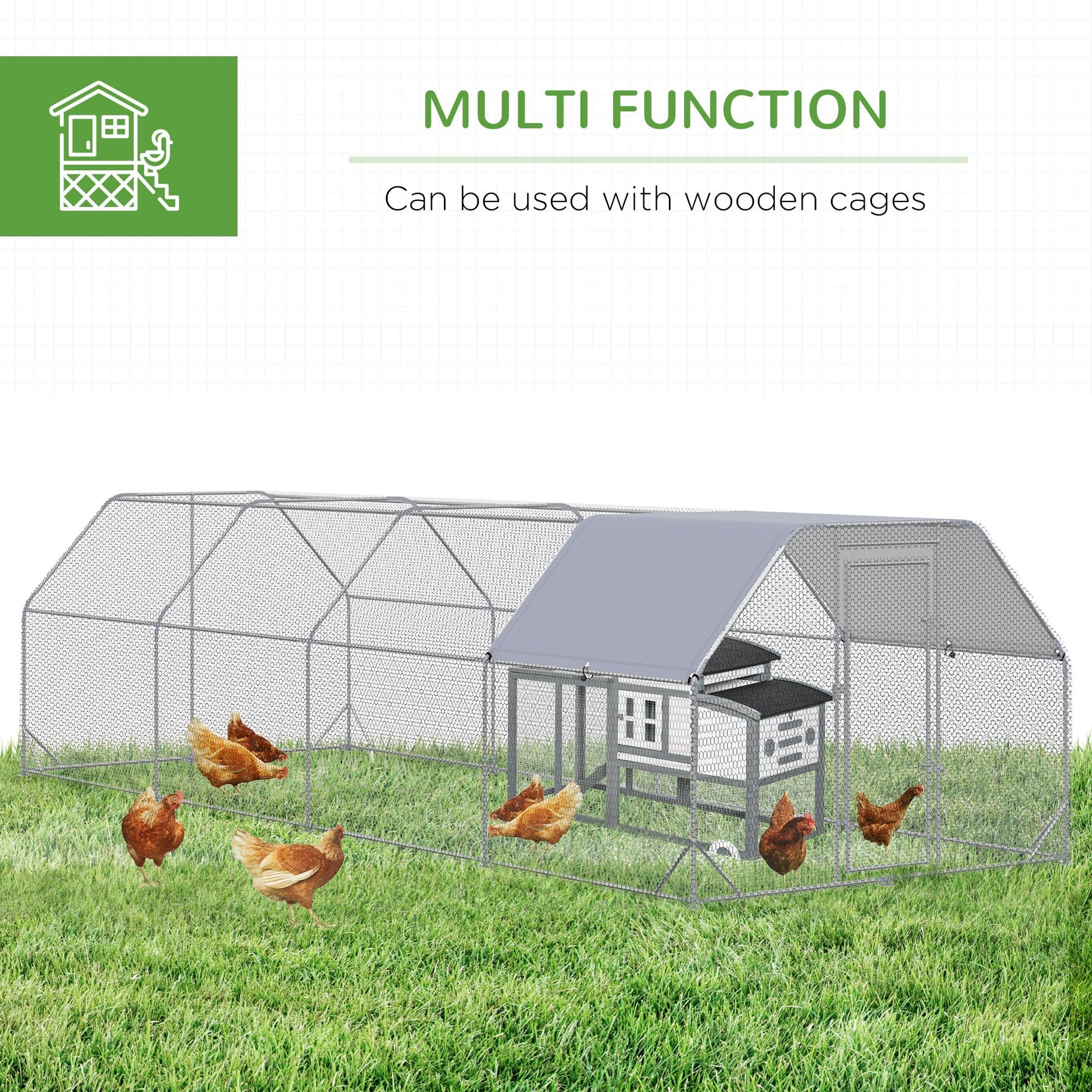 HKM-1533245 Large Metal Chicken Coop with Waterproof Cover, Walk-In Hen House and Run, 1" Tube Diameter - 9.2' x 24.9' x 6.4'