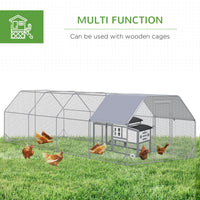 HKM-1533245 Large Metal Chicken Coop with Waterproof Cover, Walk-In Hen House and Run, 1" Tube Diameter - 9.2' x 24.9' x 6.4'